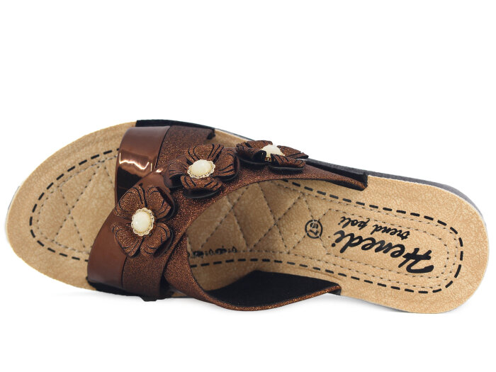 Henedi Zenne Z-3435 Çapraz Taşlı Kutulu Günlük Terlik Bronz - Henedi (1)