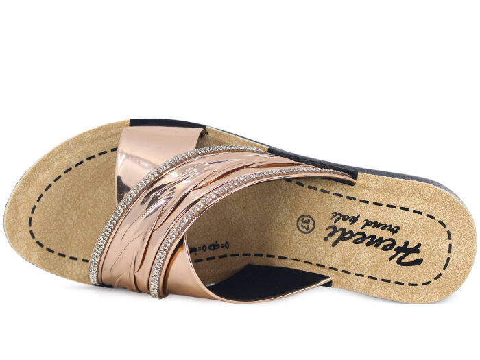 Henedi Zenne Z-3444 Çapraz Taşlı Ayna Bantlı Kutulu Günlük Terlik Bakır - Henedi (1)