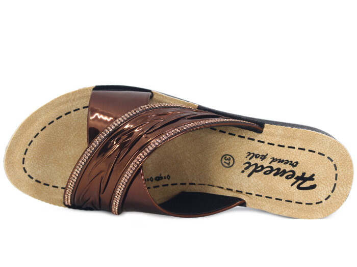 Henedi Zenne Z-3444 Çapraz Taşlı Ayna Bantlı Kutulu Günlük Terlik Bronz - 2