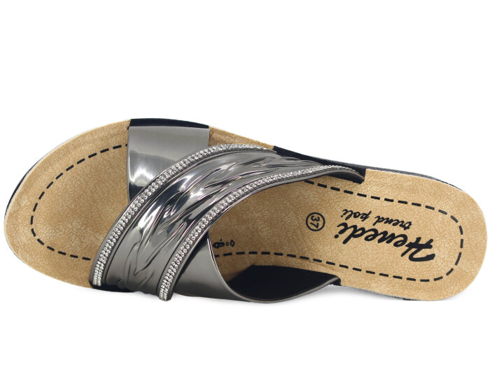 Henedi Zenne Z-3444 Çapraz Taşlı Ayna Bantlı Kutulu Günlük Terlik Füme - Henedi (1)