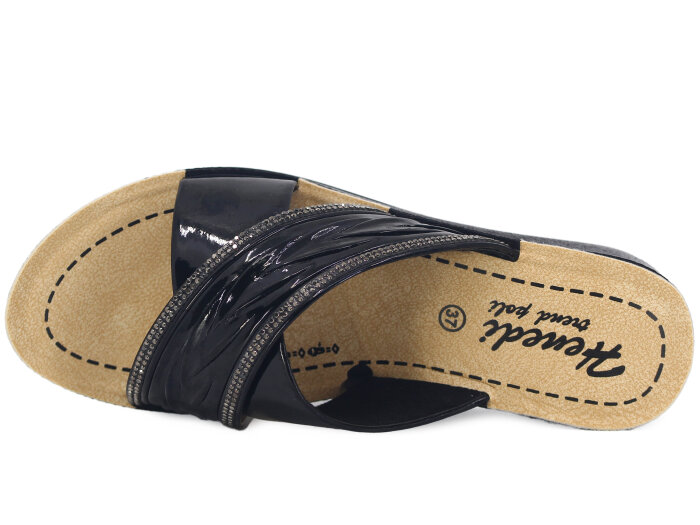 Henedi Zenne Z-3444 Çapraz Taşlı Ayna Bantlı Kutulu Günlük Terlik Siyah - 2