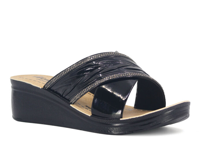 Henedi Zenne Z-3444 Çapraz Taşlı Ayna Bantlı Kutulu Günlük Terlik Siyah - Henedi