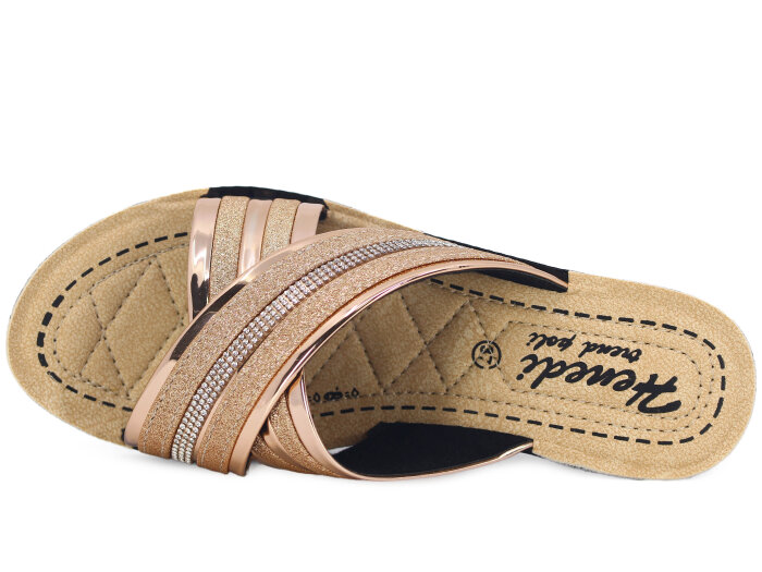 Henedi Zenne Z-3469 Çapraz Taşlı Ayna Bantlı Kutulu Günlük Terlik Bakır - Henedi (1)