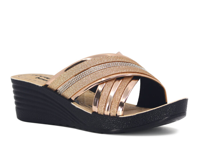 Henedi Zenne Z-3469 Çapraz Taşlı Ayna Bantlı Kutulu Günlük Terlik Bakır - 1