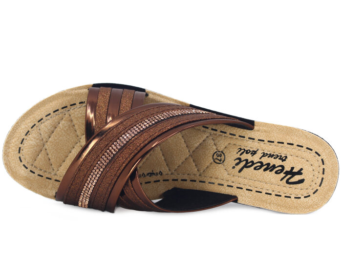 Henedi Zenne Z-3469 Çapraz Taşlı Ayna Bantlı Kutulu Günlük Terlik Bronz - Henedi (1)