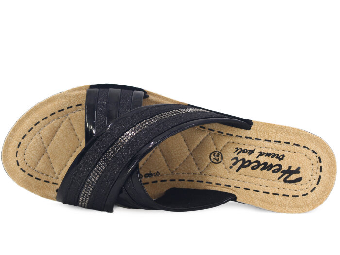 Henedi Zenne Z-3469 Çapraz Taşlı Ayna Bantlı Kutulu Günlük Terlik Siyah - 2