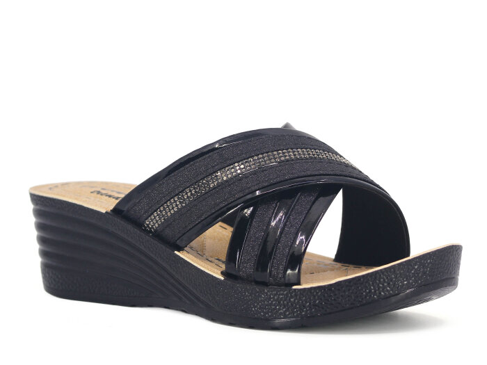 Henedi Zenne Z-3469 Çapraz Taşlı Ayna Bantlı Kutulu Günlük Terlik Siyah - 1