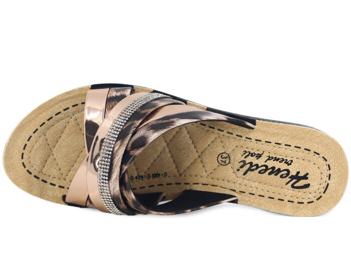 Henedi Zenne Z-3502 Çapraz Geçmeli Taşlı Ayna Bantlı Kutulu Günlük Terlik Bakır - Henedi (1)