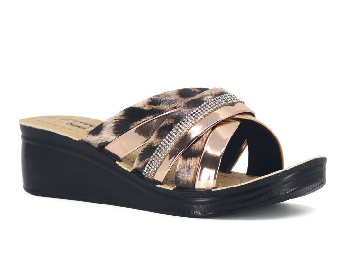 Henedi Zenne Z-3502 Çapraz Geçmeli Taşlı Ayna Bantlı Kutulu Günlük Terlik Bakır - Henedi