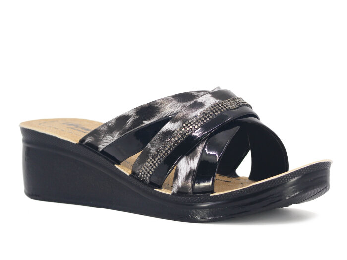 Henedi Zenne Z-3502 Çapraz Geçmeli Taşlı Ayna Bantlı Kutulu Günlük Terlik Siyah - Henedi