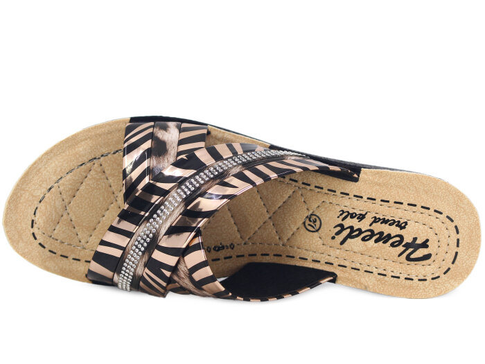 Henedi Zenne Z-3503 Geçmeli Taşlı Ayna Bantlı Kutulu Günlük Terlik Bakır - 2