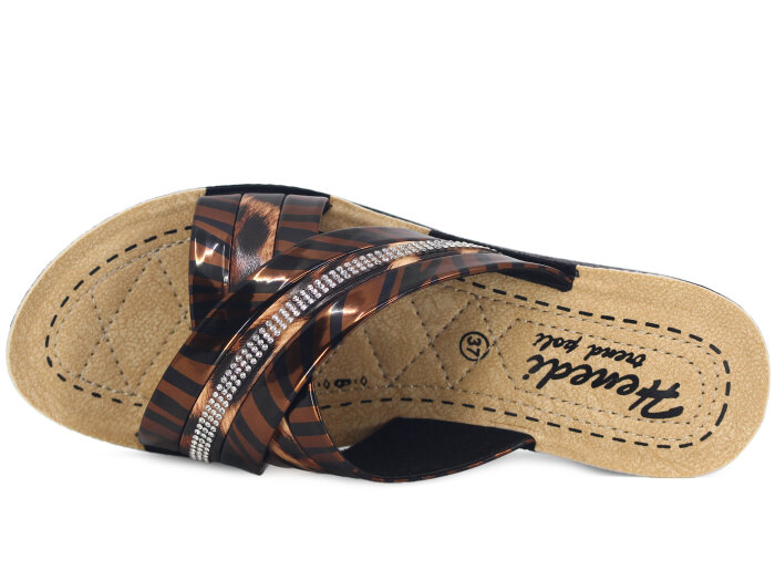 Henedi Zenne Z-3503 Geçmeli Taşlı Ayna Bantlı Kutulu Günlük Terlik Bronz - Henedi (1)