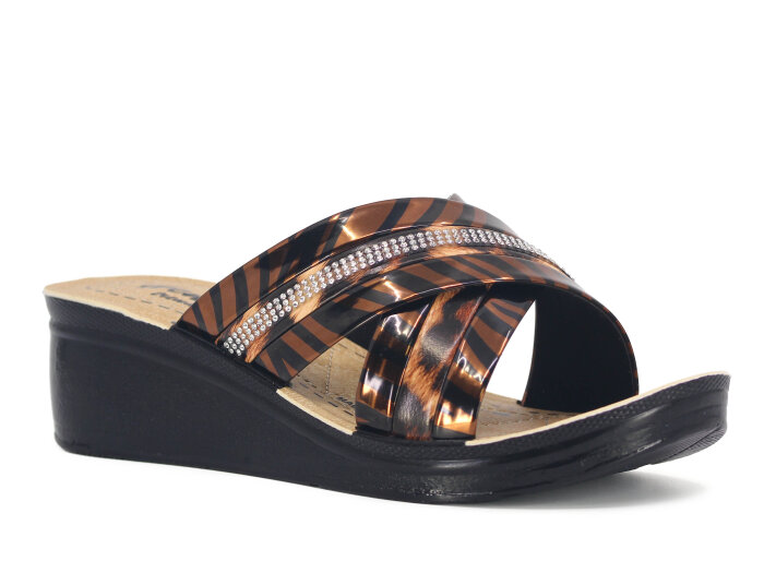 Henedi Zenne Z-3503 Geçmeli Taşlı Ayna Bantlı Kutulu Günlük Terlik Bronz - 1