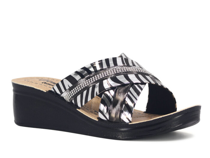 Henedi Zenne Z-3503 Geçmeli Taşlı Ayna Bantlı Kutulu Günlük Terlik Gümüş - Henedi