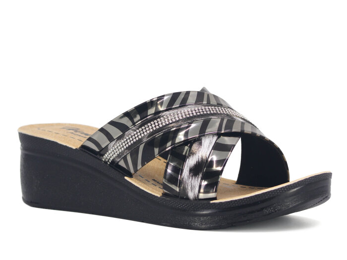 Henedi Zenne Z-3503 Geçmeli Taşlı Ayna Bantlı Kutulu Günlük Terlik Siyah - Henedi