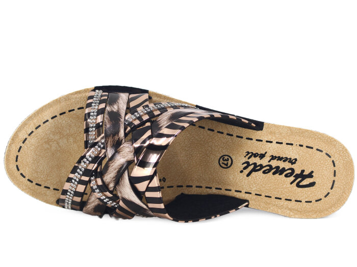 Henedi Zenne Z-3505 Çapraz Taşlı Ayna Bantlı Kutulu Günlük Terlik Bakır - 2