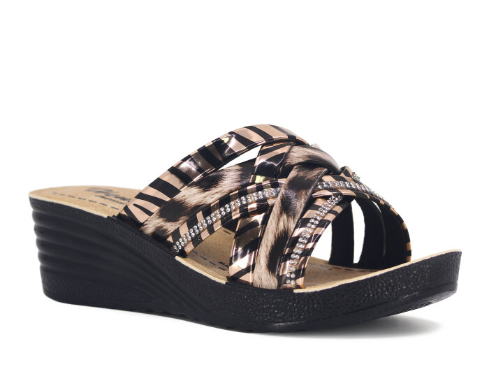 Henedi Zenne Z-3505 Çapraz Taşlı Ayna Bantlı Kutulu Günlük Terlik Bakır - Henedi