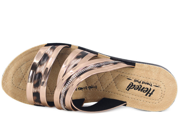 Henedi Zenne Z-3509 Geçmeli Taşlı Ayna Bantlı Kutulu Günlük Terlik Bakır - 2