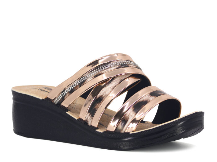 Henedi Zenne Z-3509 Geçmeli Taşlı Ayna Bantlı Kutulu Günlük Terlik Bakır 