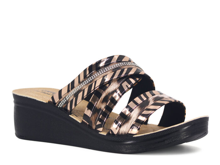 Henedi Zenne Z-3506 Geçmeli Taşlı Ayna Bantlı Kutulu Günlük Terlik Bakır - Henedi