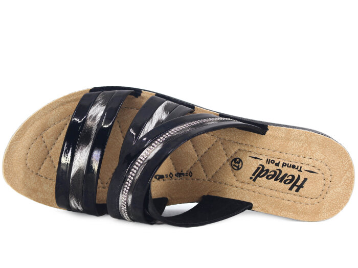 Henedi Zenne Z-3509 Geçmeli Taşlı Ayna Bantlı Kutulu Günlük Terlik Siyah - Beyaz - 2