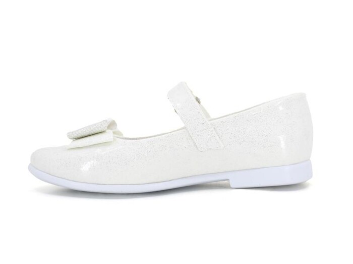 Hilal Filet 2024 Taşlı Fiyonklu Babet Ayakkabı Beyaz - Thumbnail