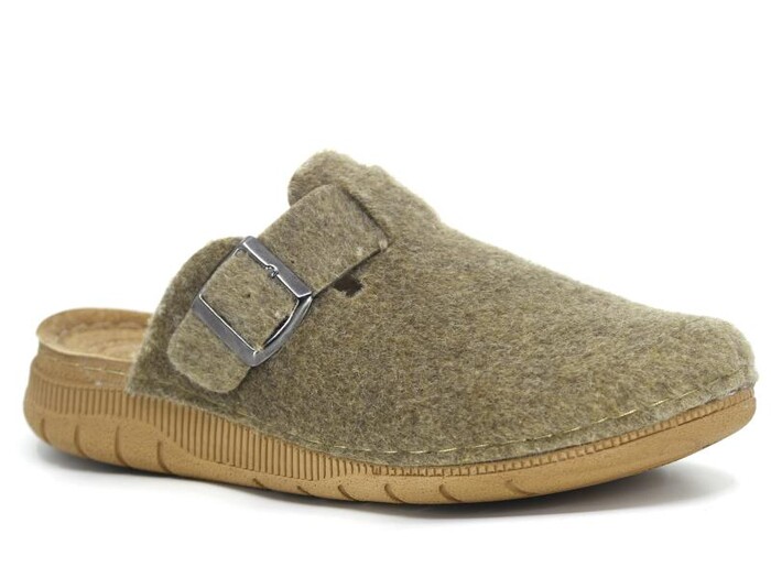 Jasmine Merdane 4181 Keçeli Tokalı Kutulu Kapalı Terlik Bej - Jasmine