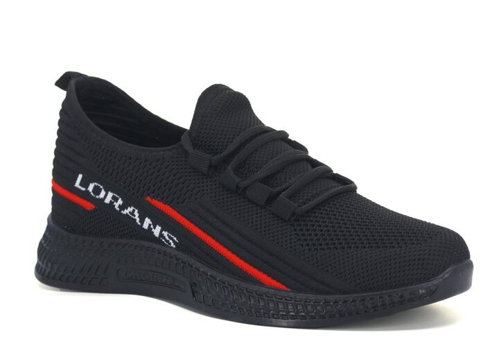 Lorans Merdane A10/54 Bağcıklı Triko 12 li Spor Ayakkabı Siyah - Kırmızı - Thumbnail