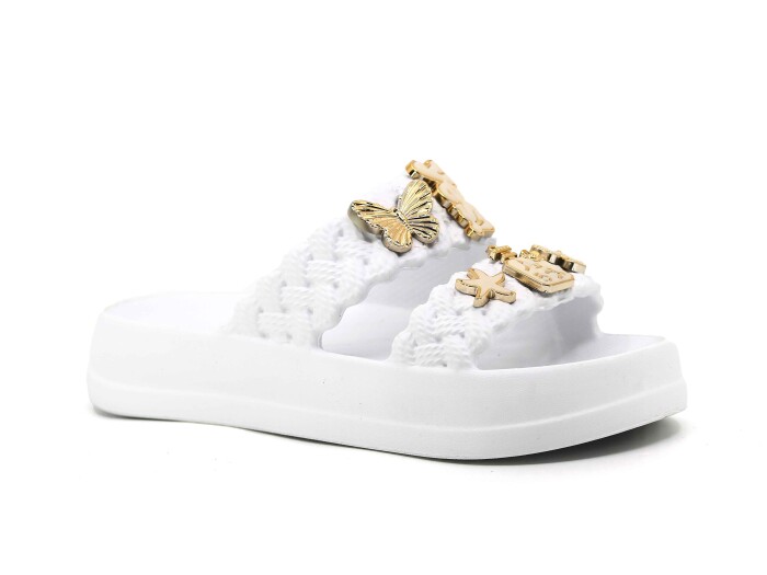 Lotus Filet Eva-33 Çift Bant Örgülü Taşlı Lux Eva Terlik Beyaz - 1