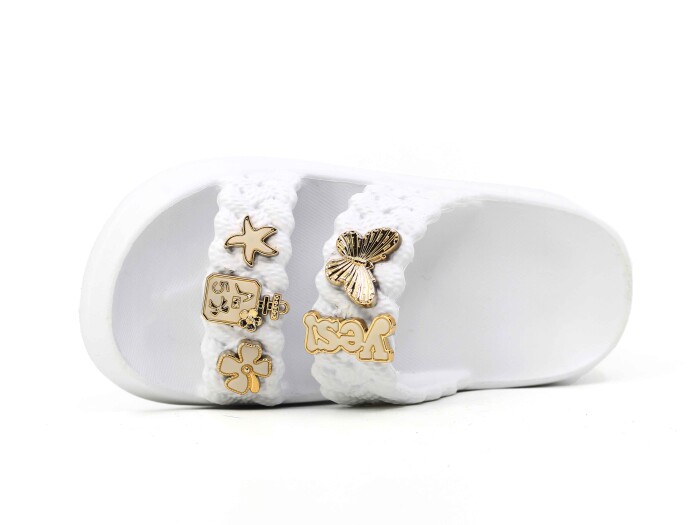 Lotus Filet Eva-33 Çift Bant Örgülü Taşlı Lux Eva Terlik Beyaz - 2