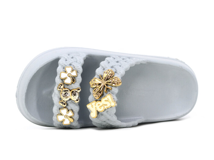 Lotus Filet Eva-33 Çift Bant Örgülü Taşlı Lux Eva Terlik Gri - Lotus (1)