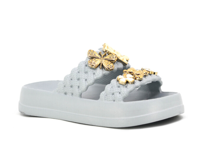 Lotus Filet Eva-33 Çift Bant Örgülü Taşlı Lux Eva Terlik Gri - 1