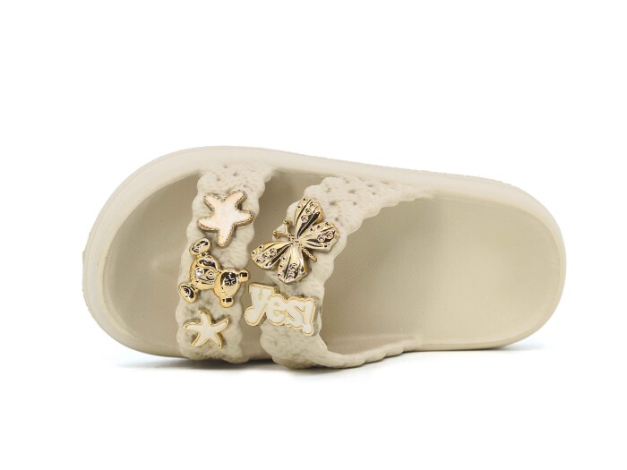 Lotus Filet Eva-33 Çift Bant Örgülü Taşlı Lux Eva Terlik Krem - 2