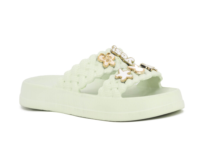 Lotus Filet Eva-33 Çift Bant Örgülü Taşlı Lux Eva Terlik Mint Yeşili - Lotus