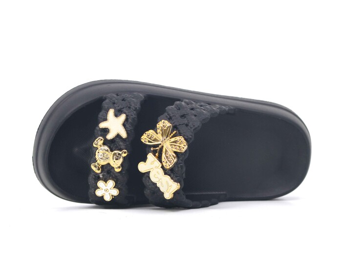 Lotus Filet Eva-33 Çift Bant Örgülü Taşlı Lux Eva Terlik Siyah - 2