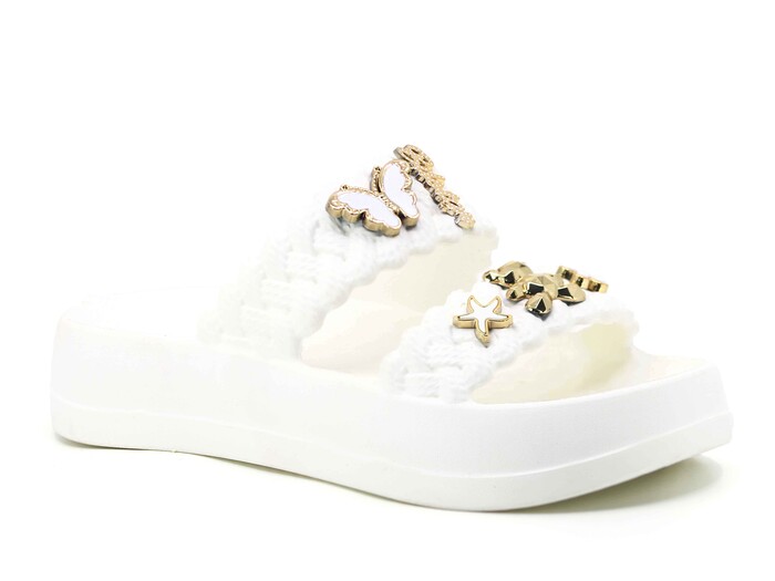 Lotus Zenne Eva-18 2 Bant Örgülü Taşlı Lux Eva Terlik Beyaz - Lotus