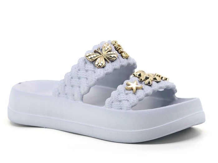 Lotus Zenne Eva-18 2 Bant Örgülü Taşlı Lux Eva Terlik Gri 