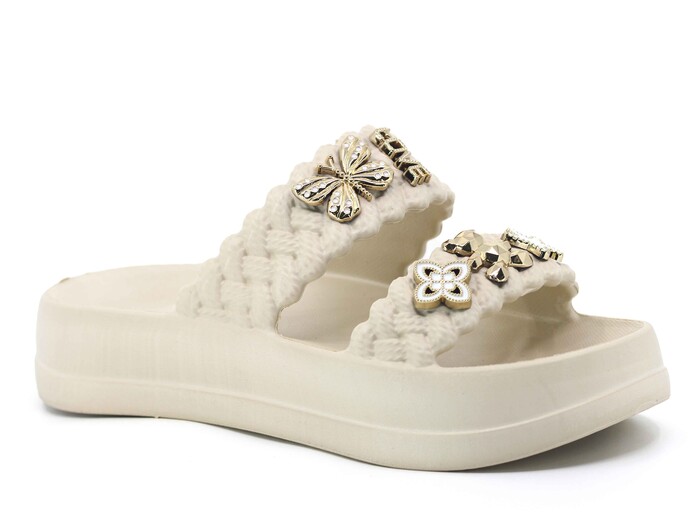 Lotus Zenne Eva-18 2 Bant Örgülü Taşlı Lux Eva Terlik Krem - Lotus