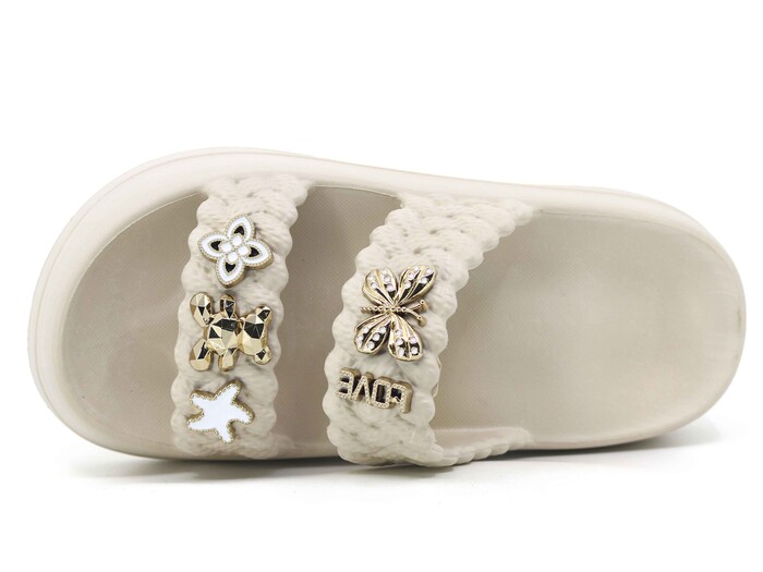 Lotus Zenne Eva-18 2 Bant Örgülü Taşlı Lux Eva Terlik Krem - Lotus (1)