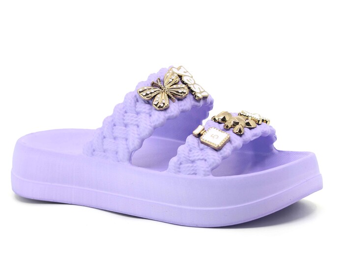 Lotus Zenne Eva-18 2 Bant Örgülü Taşlı Lux Eva Terlik Lila - Lotus