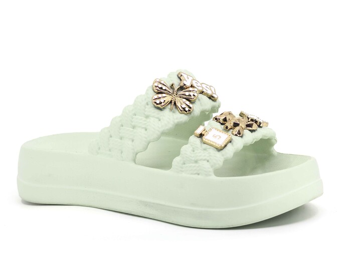 Lotus Zenne Eva-18 2 Bant Örgülü Taşlı Lux Eva Terlik Mint Yeşili - Lotus