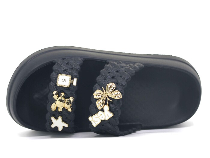 Lotus Zenne Eva-18 2 Bant Örgülü Taşlı Lux Eva Terlik Siyah - Lotus (1)