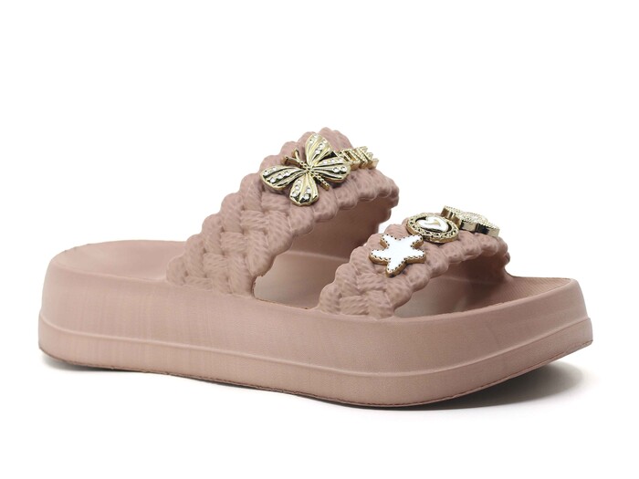 Lotus Zenne Eva-18 2 Bant Örgülü Taşlı Lux Eva Terlik Vizon - Lotus