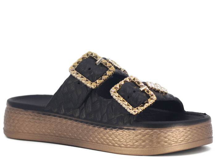 Lotus Zenne Gökçe 5000-1 Çift Toka Boyalı Lux Eva Terlik Siyah - Lotus