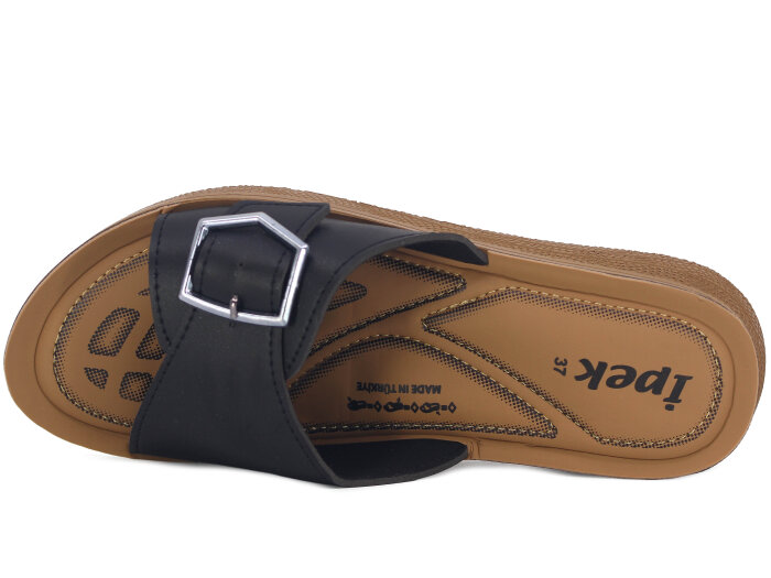 Lotus Zenne İpek 130 Tek Toka Poli Günlük Terlik Siyah - Lotus