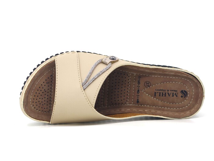 Mahli Zenne MH-Z02-06 Taşlı Monta Kutulu Günlük Terlik Krem - Mahli (1)