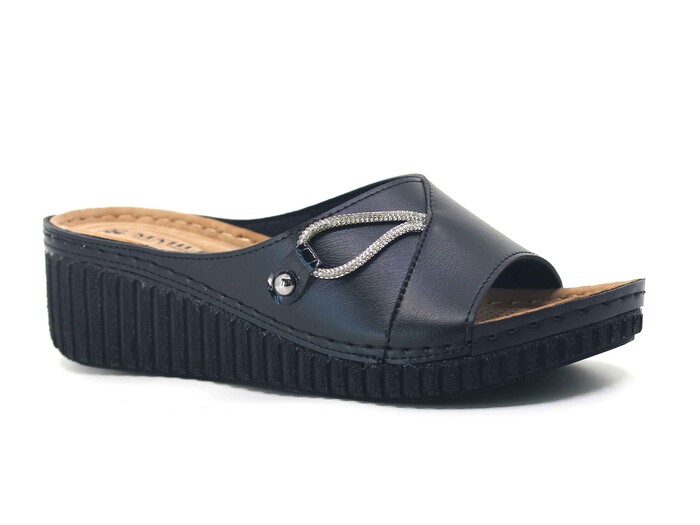 Mahli Zenne MH-Z02-06 Taşlı Monta Kutulu Günlük Terlik Siyah - Mahli