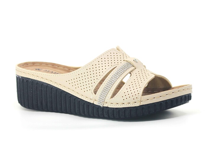 Mahli Zenne MH-Z02-10 Taşlı Monta Kutulu Günlük Terlik Krem - Mahli