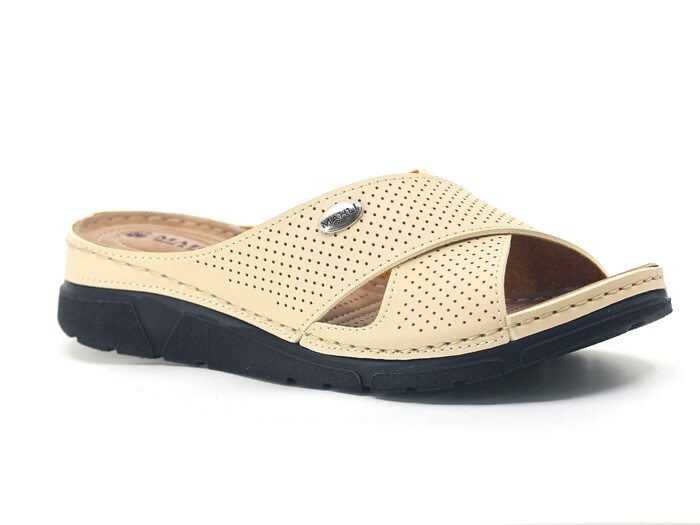 Mahli Zenne MH-Z03-12 Çapraz Monta Kutulu Günlük Terlik Krem - Mahli