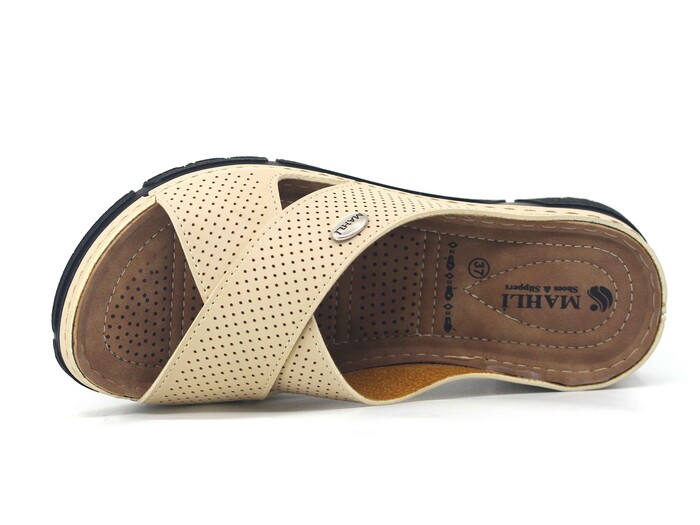 Mahli Zenne MH-Z03-12 Çapraz Monta Kutulu Günlük Terlik Krem - Mahli (1)